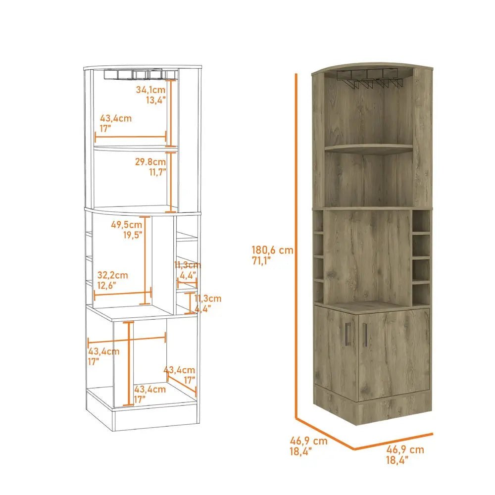 18" Natural Corner Bar Cabinet With Eleven Shelves - NOBLE HOME INTERIORS