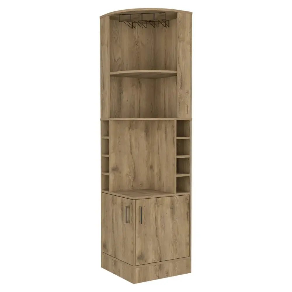 18" Natural Corner Bar Cabinet With Eleven Shelves - NOBLE HOME INTERIORS
