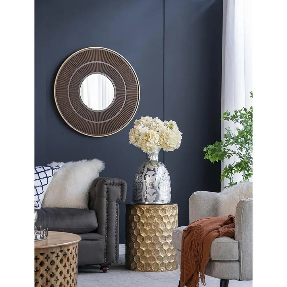 18" Silver Floral Round Glass Table Vase - NOBLE HOME INTERIORS