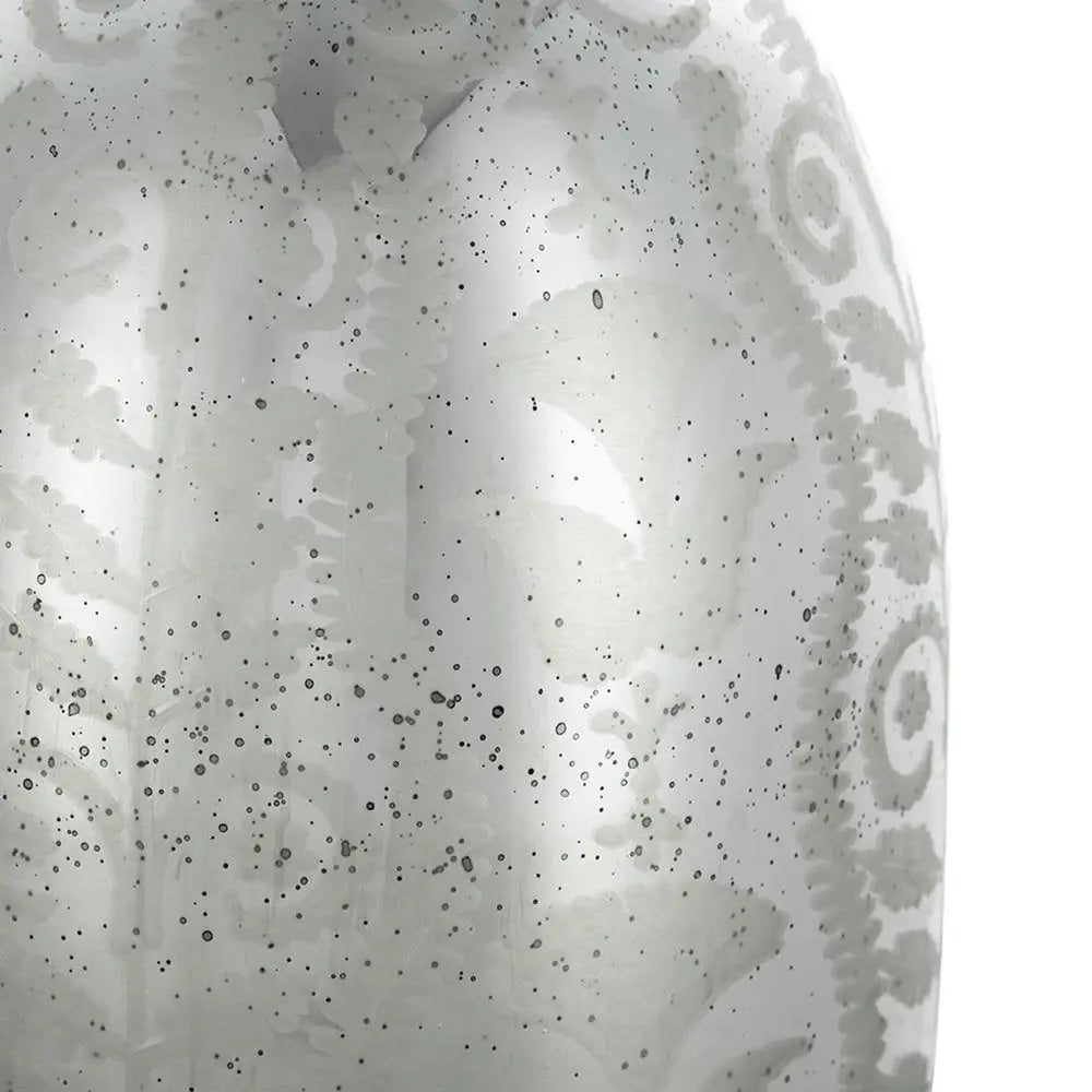18" Silver Floral Round Glass Table Vase - NOBLE HOME INTERIORS