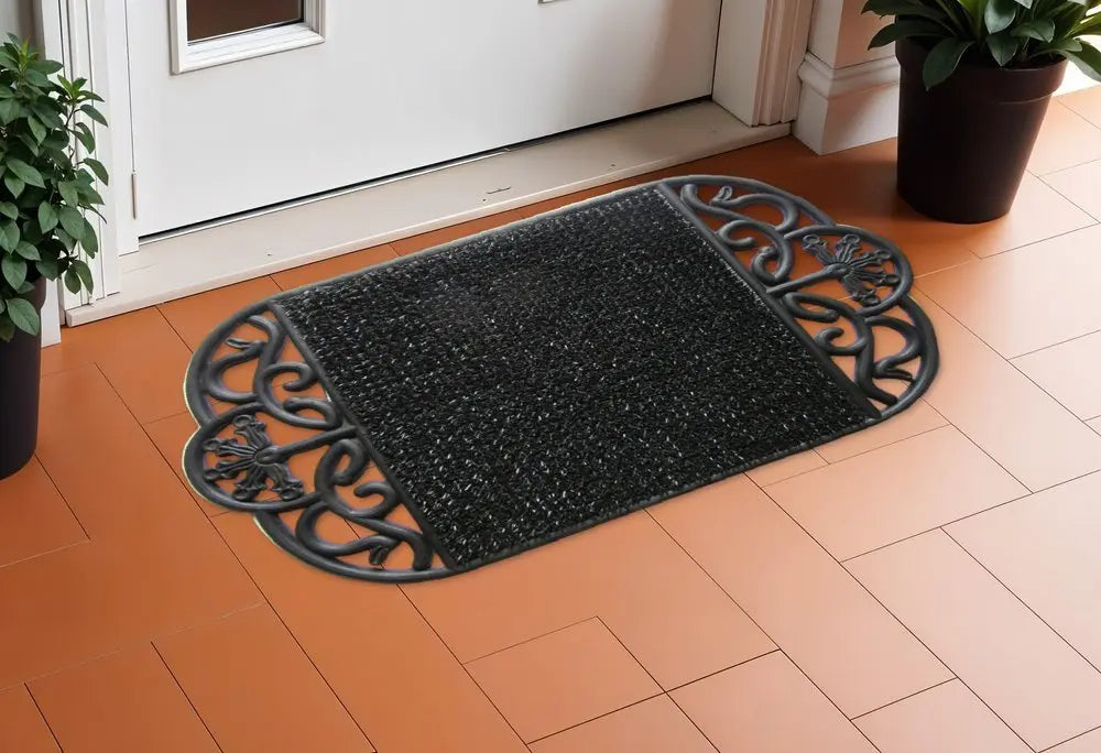 18" X 29" Black Rubber Outdoor Oval Door Mat - NOBLE HOME INTERIORS