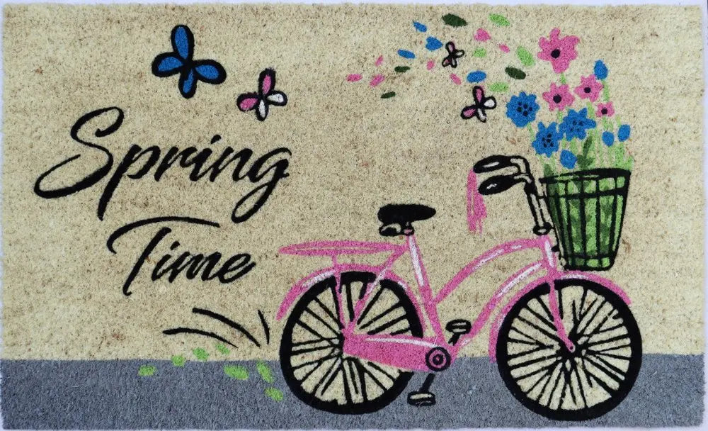 18" X 30" Beige and Black Coir Bicycle Outdoor Spring Door Mat - NOBLE HOME INTERIORS