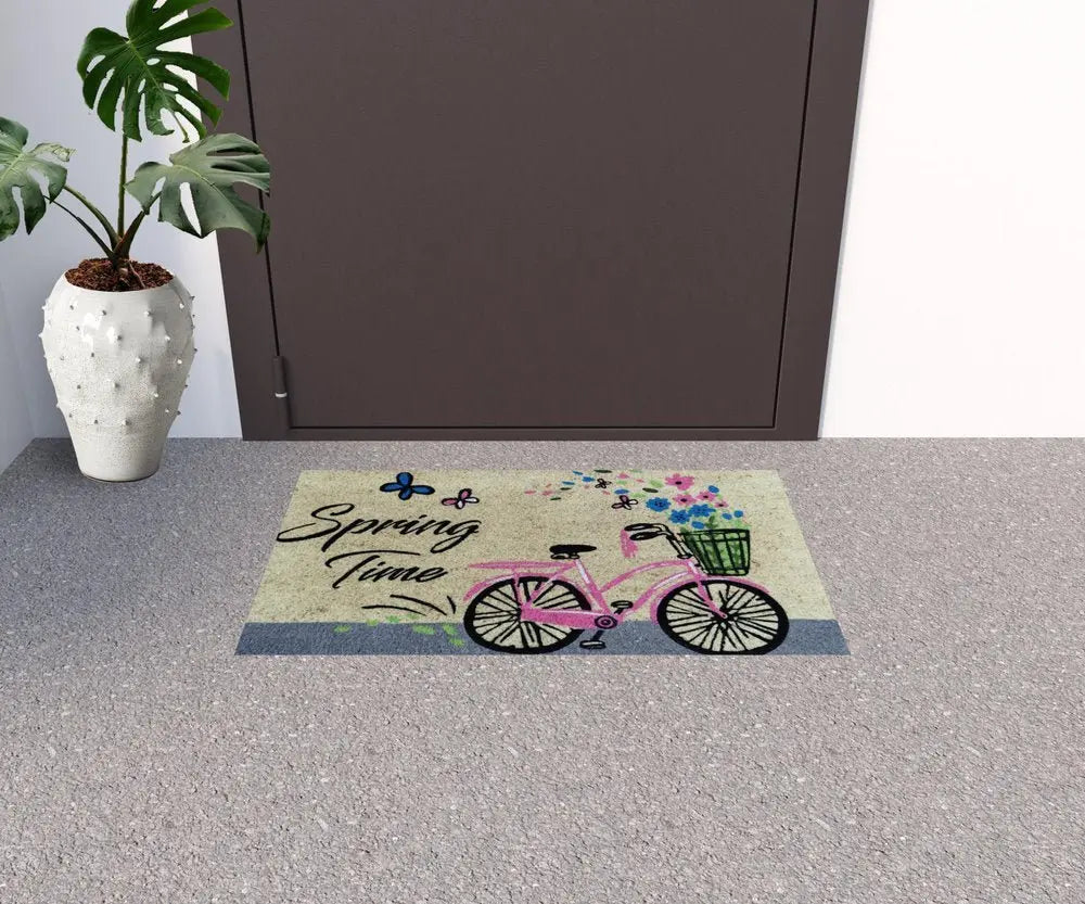 18" X 30" Beige and Black Coir Bicycle Outdoor Spring Door Mat - NOBLE HOME INTERIORS