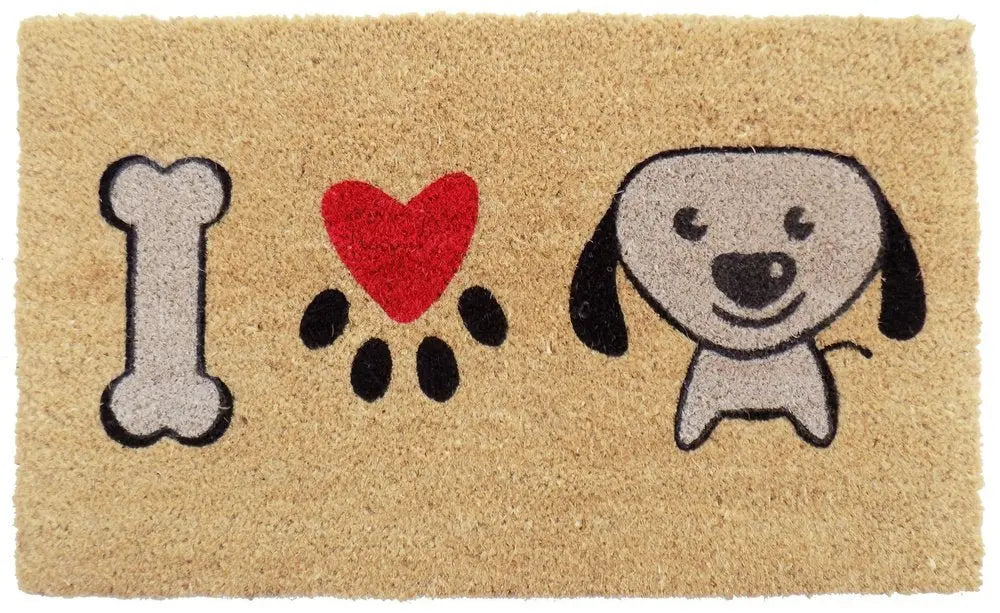 18" X 30" Beige and Black Coir Dog Outdoor Door Mat - NOBLE HOME INTERIORS