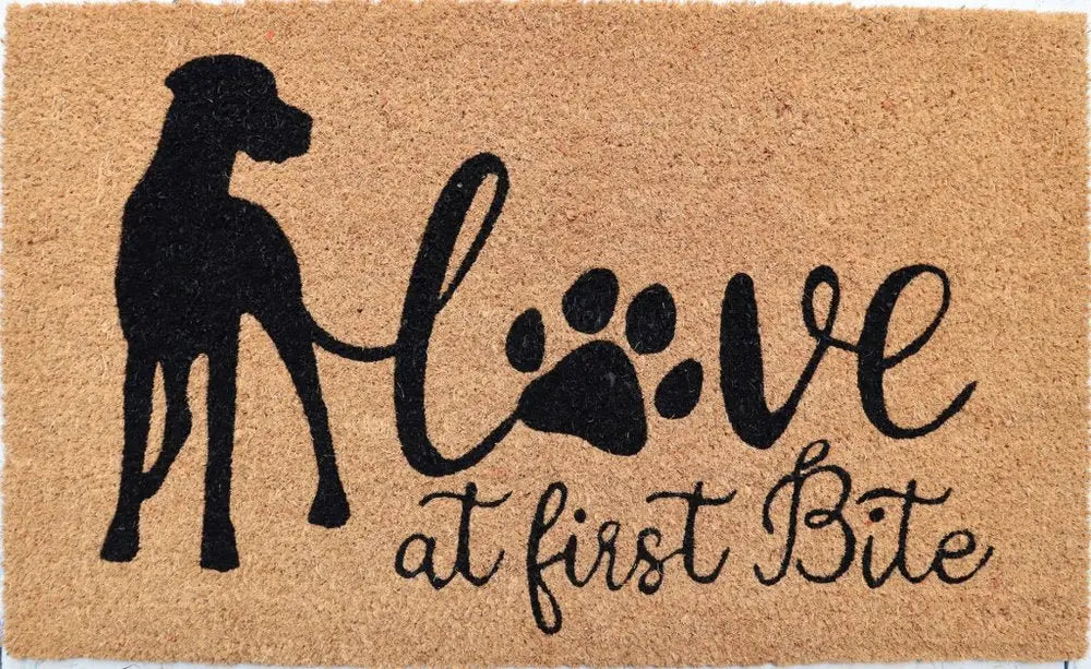 18" X 30" Beige and Black Coir Dog Outdoor Door Mat - NOBLE HOME INTERIORS