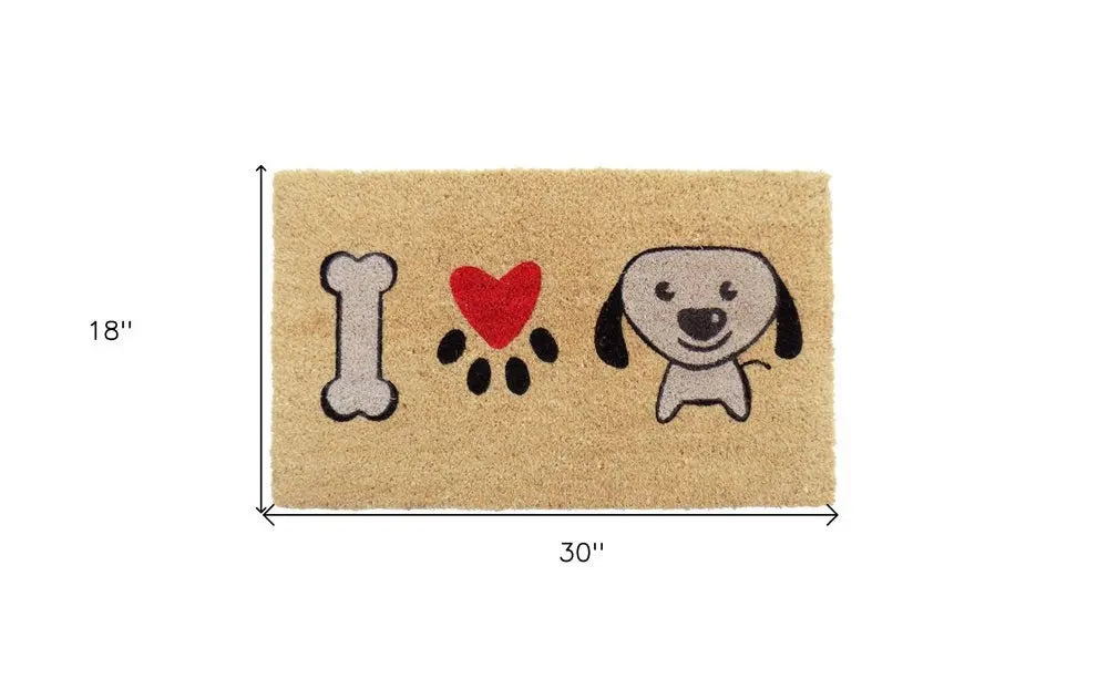 18" X 30" Beige and Black Coir Dog Outdoor Door Mat - NOBLE HOME INTERIORS