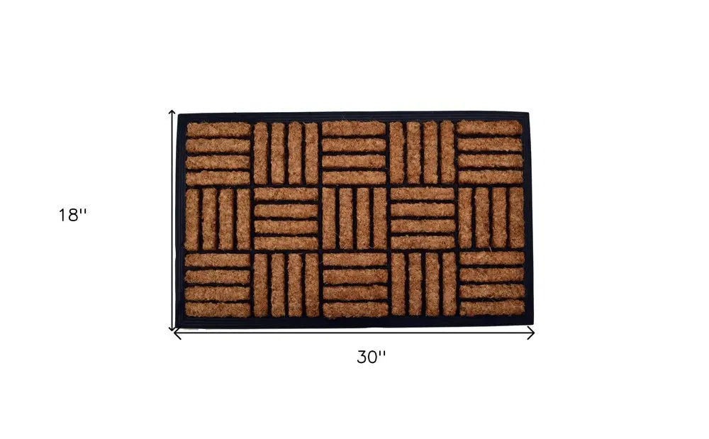 18" X 30" Beige and Black Rubber and Coir Outdoor Door Mat - NOBLE HOME INTERIORS