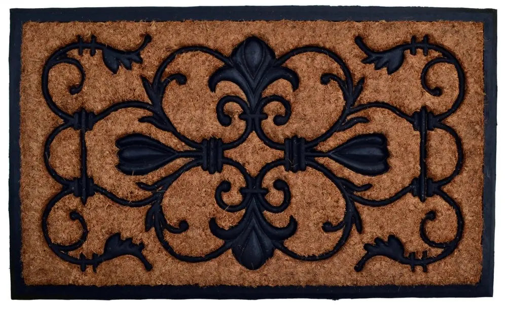 18" X 30" Beige and Black Rubber and Coir Outdoor Door Mat - NOBLE HOME INTERIORS
