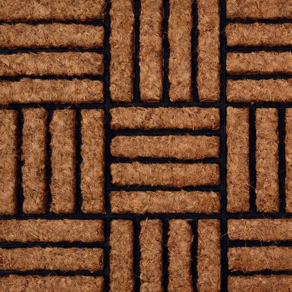 18" X 30" Beige and Black Rubber and Coir Outdoor Door Mat - NOBLE HOME INTERIORS