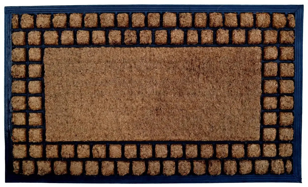 18" X 30" Beige and Black Rubber and Coir Outdoor Door Mat - NOBLE HOME INTERIORS