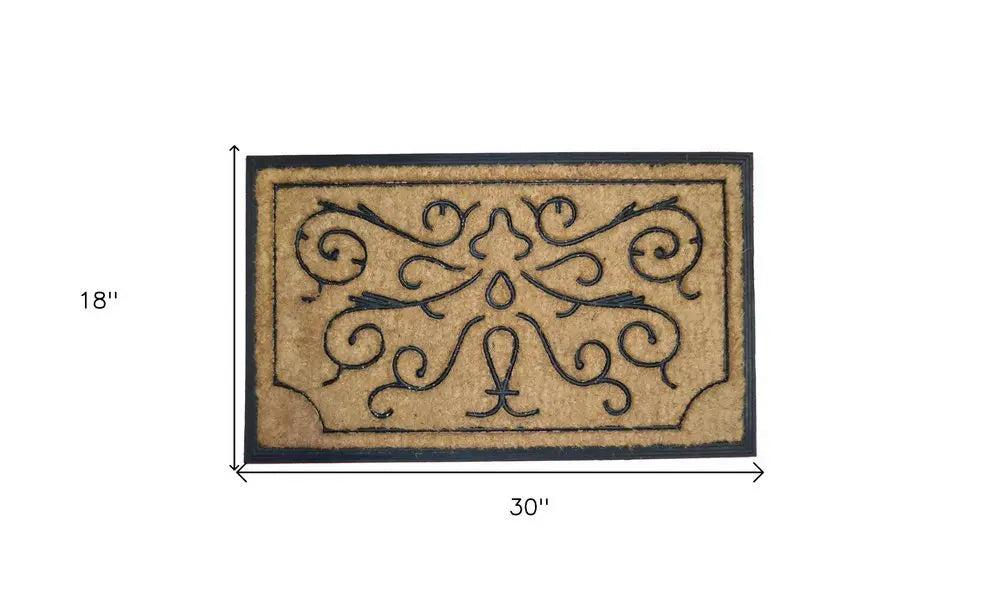 18" X 30" Beige and Black Rubber and Coir Outdoor Door Mat - NOBLE HOME INTERIORS