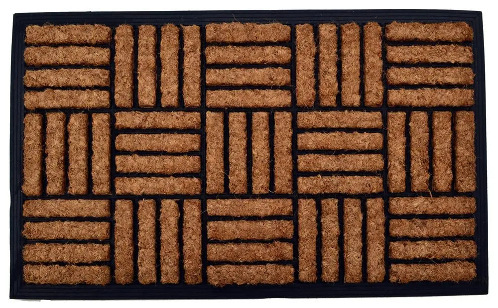 18" X 30" Beige and Black Rubber and Coir Outdoor Door Mat - NOBLE HOME INTERIORS