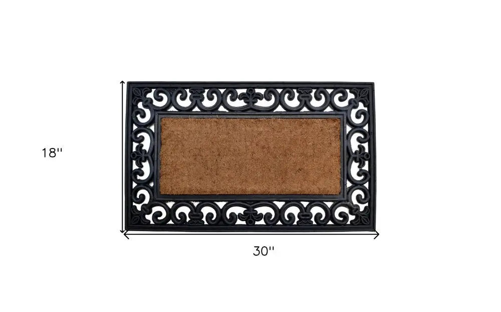 18" X 30" Beige and Black Rubber and Coir Outdoor Door Mat - NOBLE HOME INTERIORS