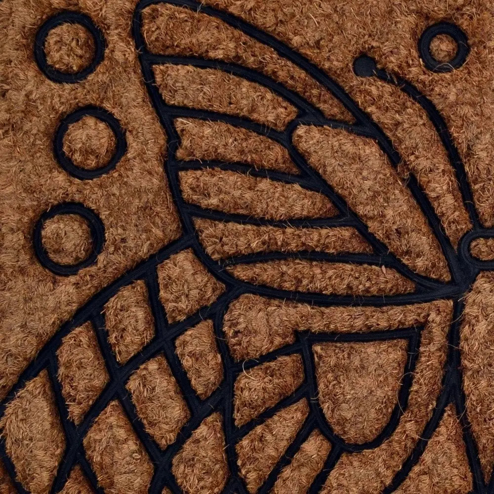 18" X 30" Beige and Black Rubber and Coir Outdoor Door Mat - NOBLE HOME INTERIORS