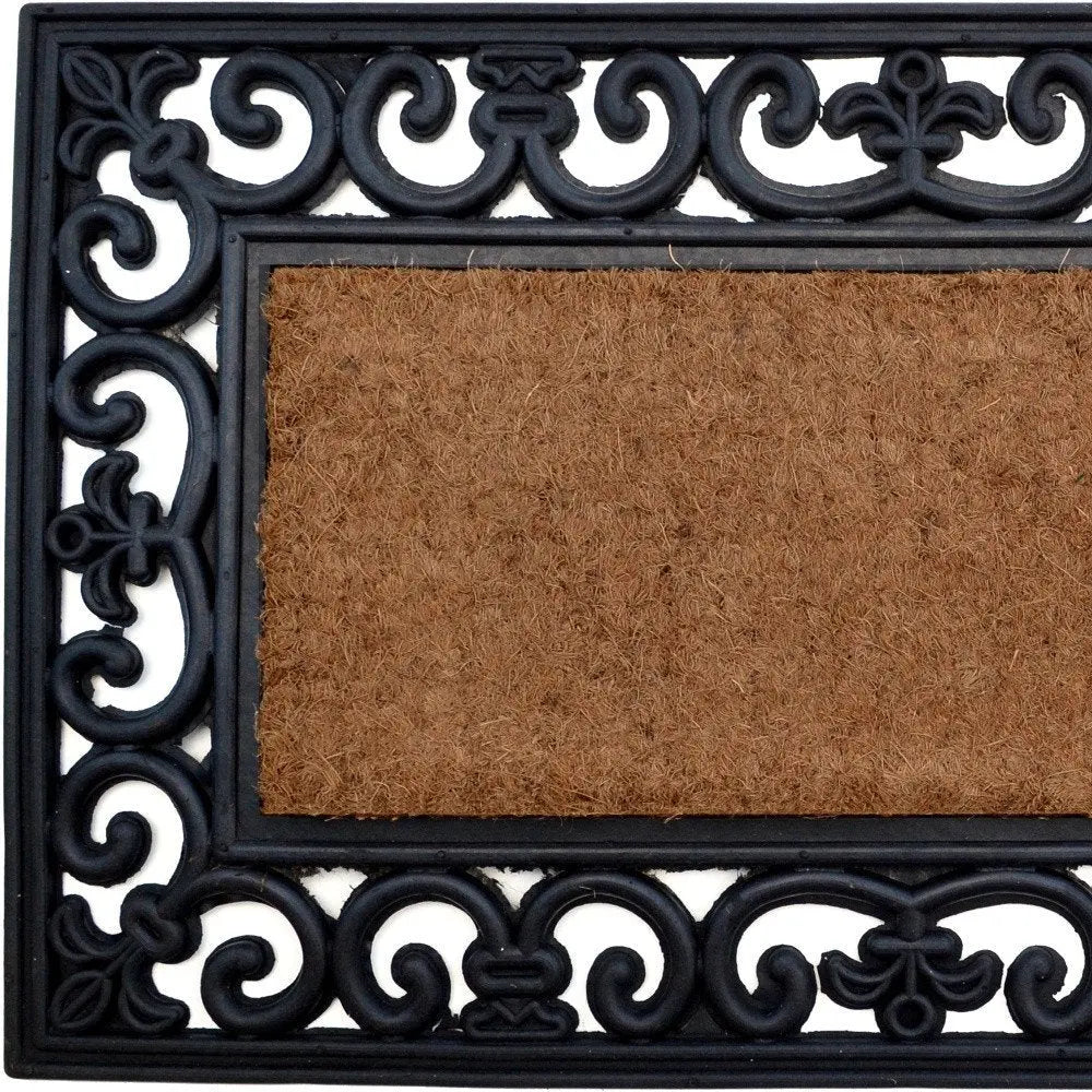 18" X 30" Beige and Black Rubber and Coir Outdoor Door Mat - NOBLE HOME INTERIORS