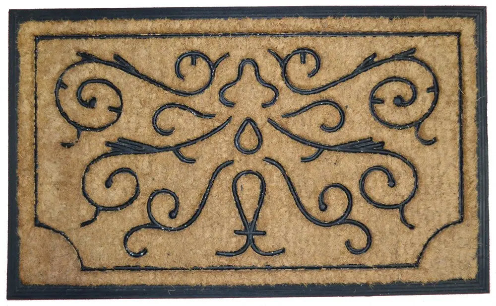 18" X 30" Beige and Black Rubber and Coir Outdoor Door Mat - NOBLE HOME INTERIORS