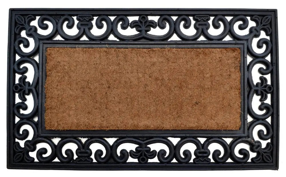 18" X 30" Beige and Black Rubber and Coir Outdoor Door Mat - NOBLE HOME INTERIORS