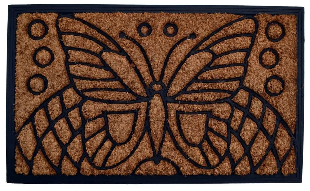 18" X 30" Beige and Black Rubber and Coir Outdoor Door Mat - NOBLE HOME INTERIORS