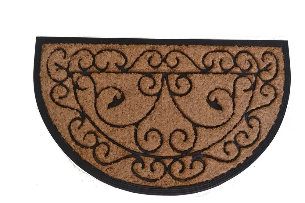 18" X 30" Beige and Black Rubber and Coir Outdoor Semi Circle Door Mat - NOBLE HOME INTERIORS