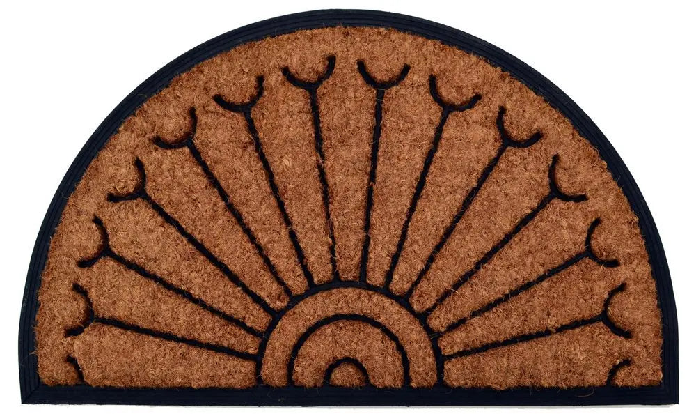 18" X 30" Beige and Black Rubber and Coir Outdoor Semi Circle Door Mat - NOBLE HOME INTERIORS