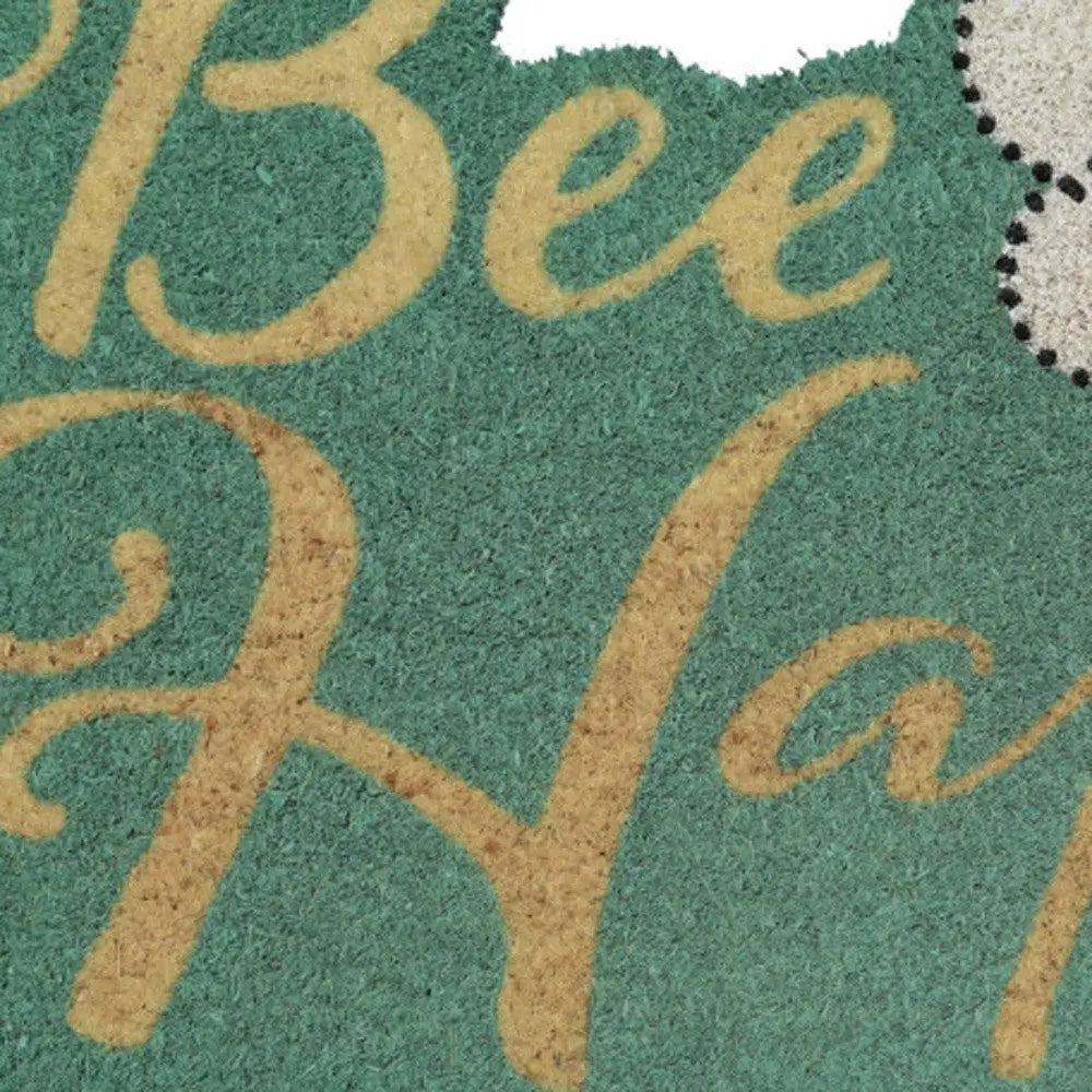 18" X 30" Beige and Green Coir Bees Outdoor Door Mat - NOBLE HOME INTERIORS