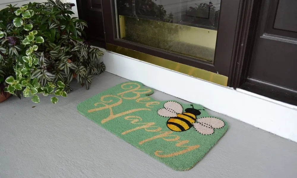 18" X 30" Beige and Green Coir Bees Outdoor Door Mat - NOBLE HOME INTERIORS
