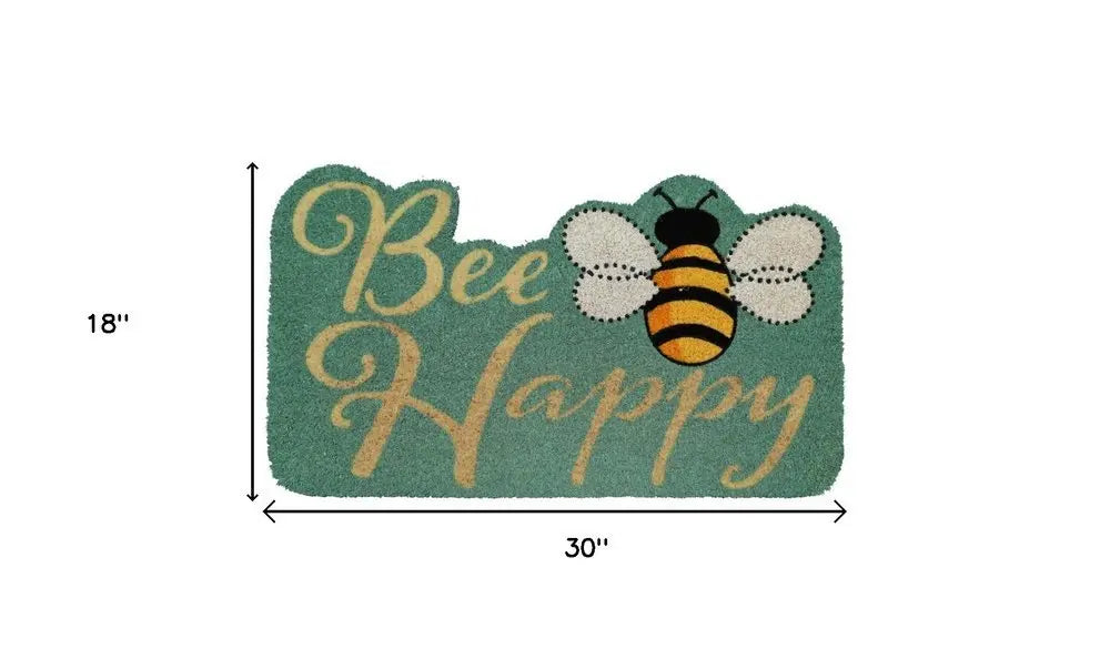 18" X 30" Beige and Green Coir Bees Outdoor Door Mat - NOBLE HOME INTERIORS