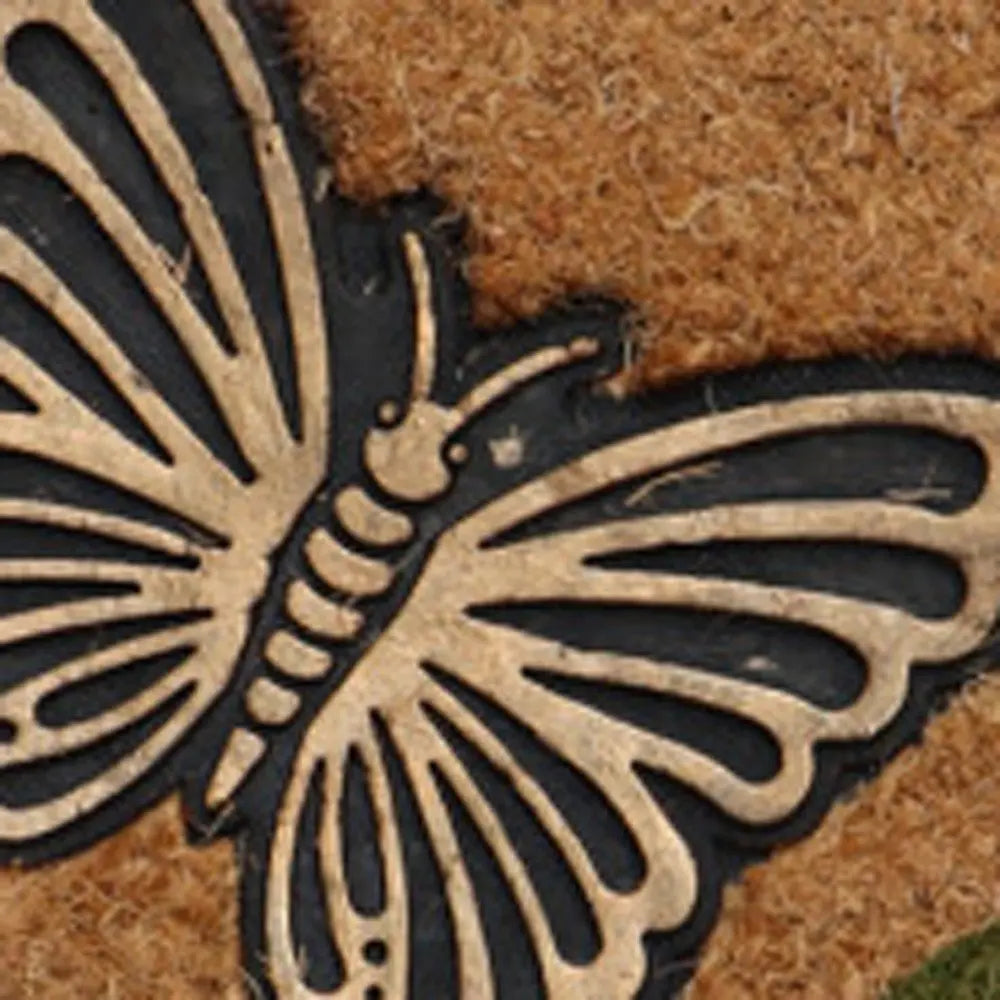 18" X 30" Beige and Pink Coir Floral Outdoor Door Mat - NOBLE HOME INTERIORS