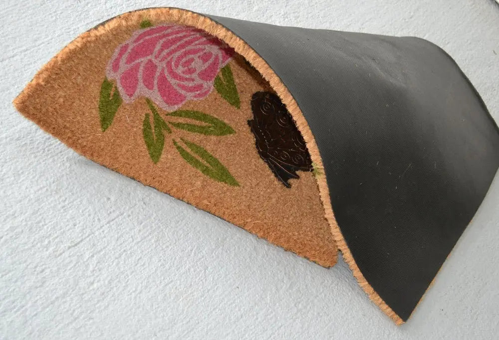 18" X 30" Beige and Pink Coir Floral Outdoor Door Mat - NOBLE HOME INTERIORS