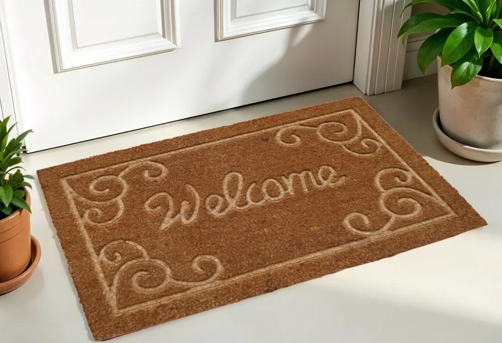 18" X 30" Beige and White Coir Vines Welcome Outdoor Door Mat - NOBLE HOME INTERIORS