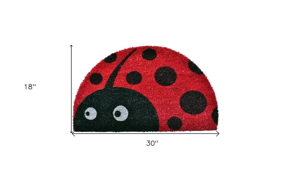 18" X 30" Black and Red Coir Ladybug Outdoor Semi Circle Door Mat - NOBLE HOME INTERIORS
