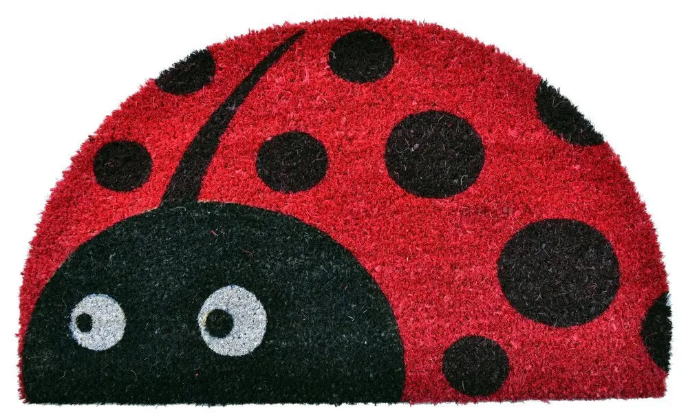 18" X 30" Black and Red Coir Ladybug Outdoor Semi Circle Door Mat - NOBLE HOME INTERIORS