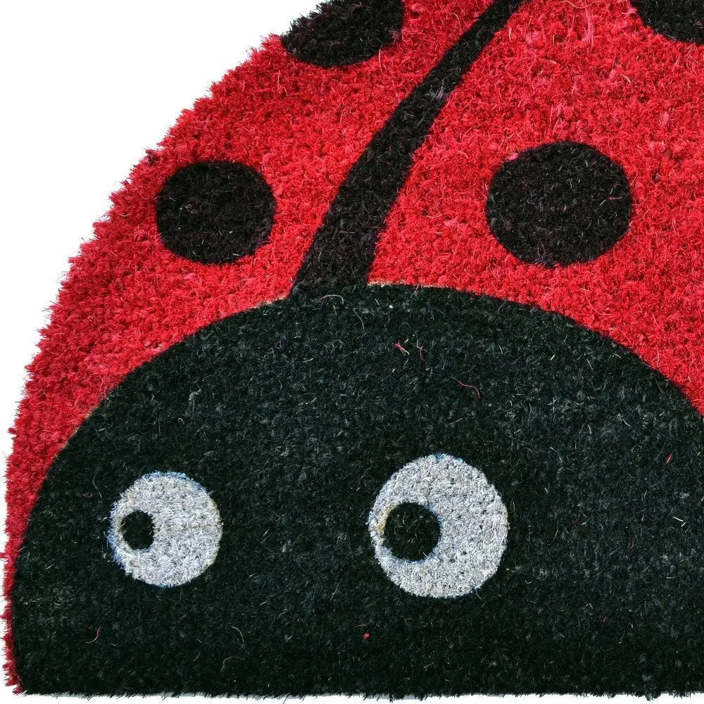 18" X 30" Black and Red Coir Ladybug Outdoor Semi Circle Door Mat - NOBLE HOME INTERIORS