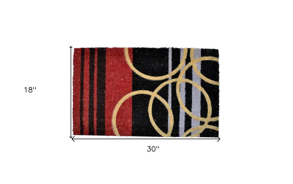 18" X 30" Black and Red Coir Striped Outdoor Door Mat - NOBLE HOME INTERIORS