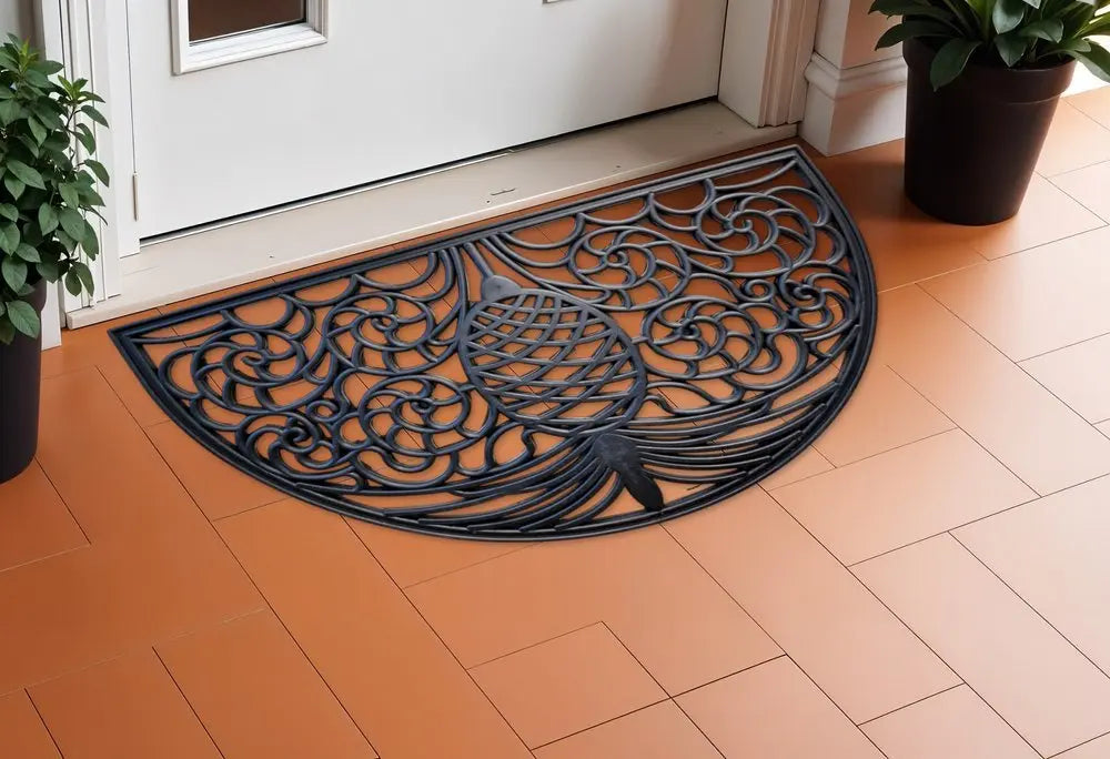 18" X 30" Black Rubber Pineapple Outdoor Semi Circle Door Mat - NOBLE HOME INTERIORS