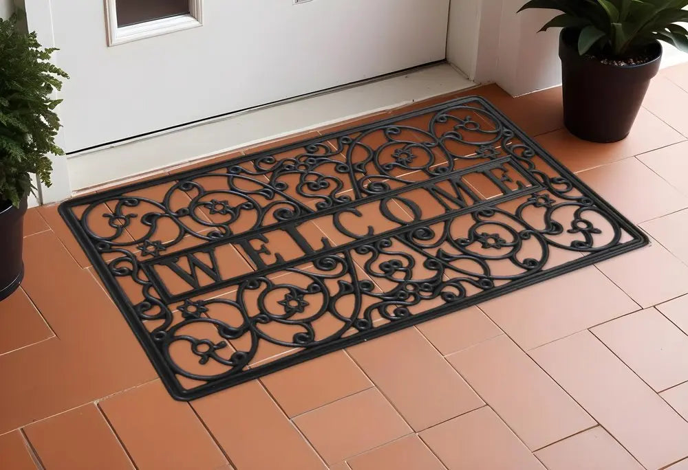 18" X 30" Black Rubber Scrollwork Welcome Outdoor Door Mat - NOBLE HOME INTERIORS