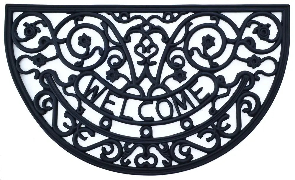 18" X 30" Black Rubber Welcome Outdoor Semi Circle Door Mat - NOBLE HOME INTERIORS