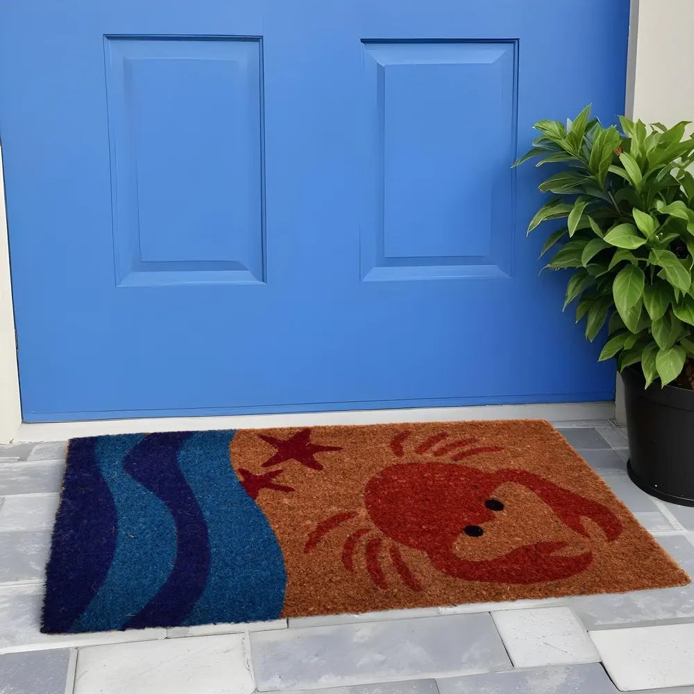 18" X 30" Blue and Red Coir Crab Outdoor Door Mat - NOBLE HOME INTERIORS