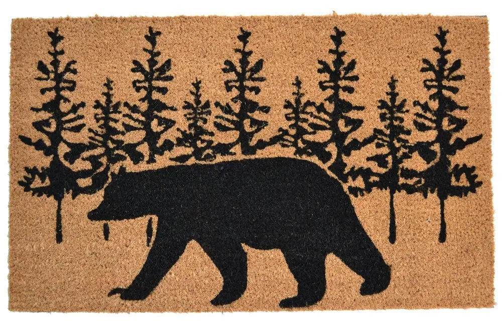 18" X 30" Brown and Black Coir Bear Outdoor Fall Door Mat - NOBLE HOME INTERIORS