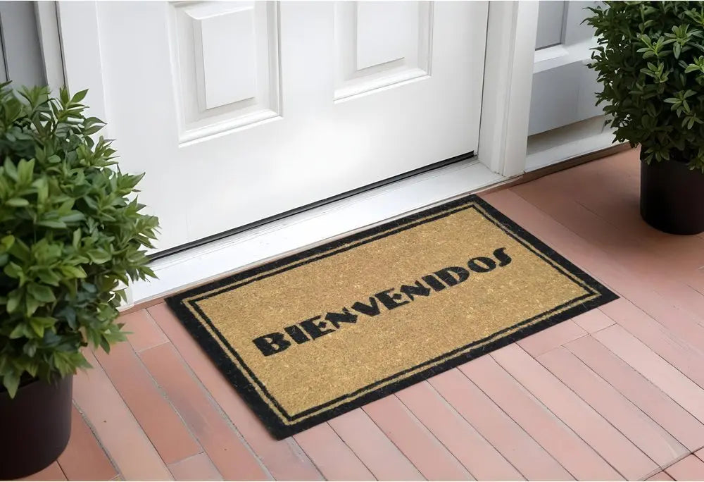 18" X 30" Brown and Black Coir Bienvenidos Outdoor Door Mat - NOBLE HOME INTERIORS