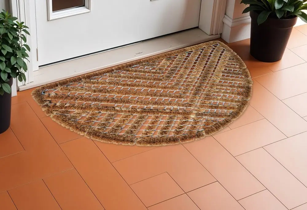 18" X 30" Brown Coir Geometric Outdoor Semi Circle Door Mat - NOBLE HOME INTERIORS