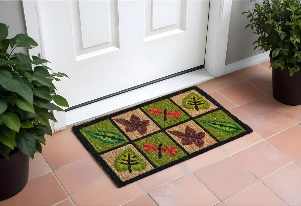18" X 30" Brown Coir Leaves Outdoor Door Mat - NOBLE HOME INTERIORS