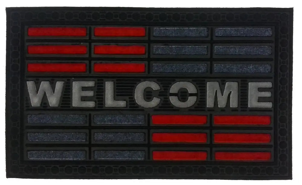 18" X 30" Gray and Red Synthetic Fiber Abstract Outdoor Door Mat - NOBLE HOME INTERIORS