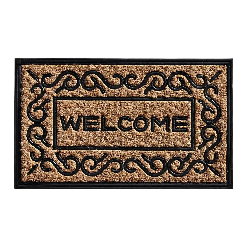 18" X 30" Natural And Black Coir Welcome Outdoor Door Mat - NOBLE HOME INTERIORS