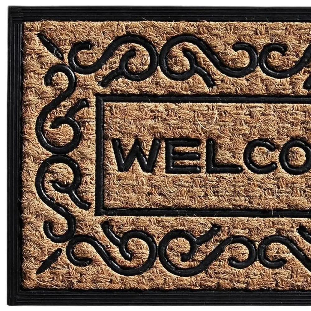 18" X 30" Natural And Black Coir Welcome Outdoor Door Mat - NOBLE HOME INTERIORS