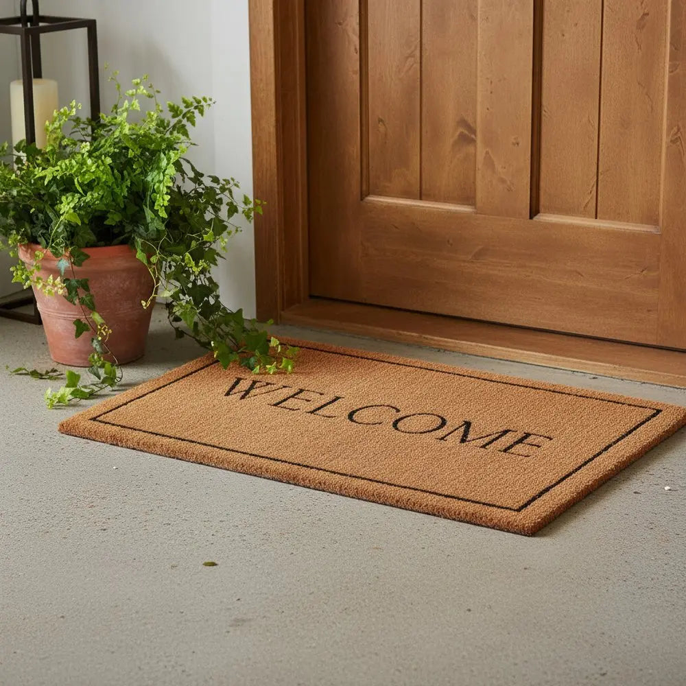 18" X 30" Natural And Black Coir Welcome Outdoor Door Mat - NOBLE HOME INTERIORS