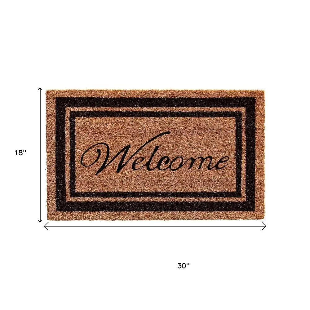 18" X 30" Natural And Black Striped Border Welcome Outdoor Coir Door Mat - NOBLE HOME INTERIORS