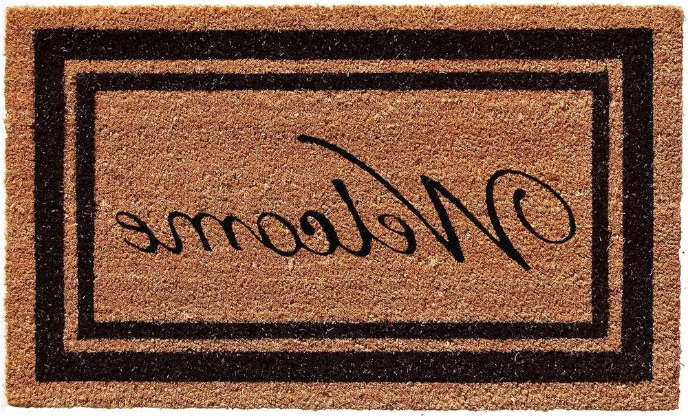 18" X 30" Natural And Black Striped Border Welcome Outdoor Coir Door Mat - NOBLE HOME INTERIORS