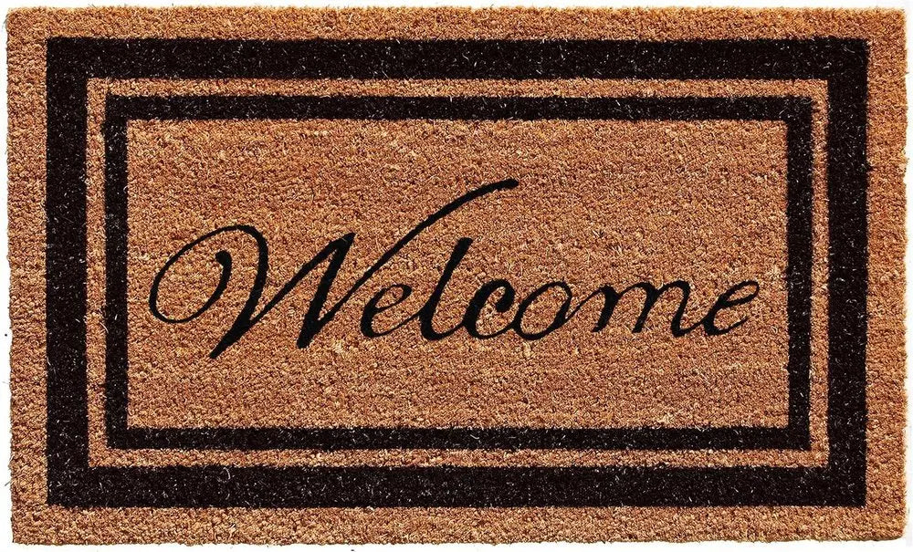 18" X 30" Natural And Black Striped Border Welcome Outdoor Coir Door Mat - NOBLE HOME INTERIORS