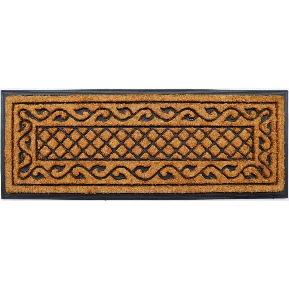 18" X 47" Beige and Black Rubber and Coir Outdoor Door Mat - NOBLE HOME INTERIORS